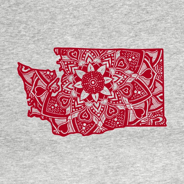 Red Washington State Gift Mandala Yoga WA Art by Get Hopped Apparel